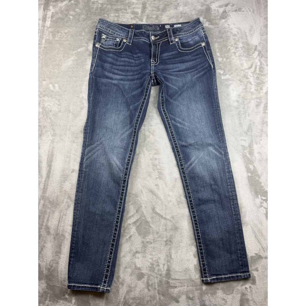 Miss Me Jeans Women's Size 30 Signature Rise Skinny Blue Fleur De Lis Bling